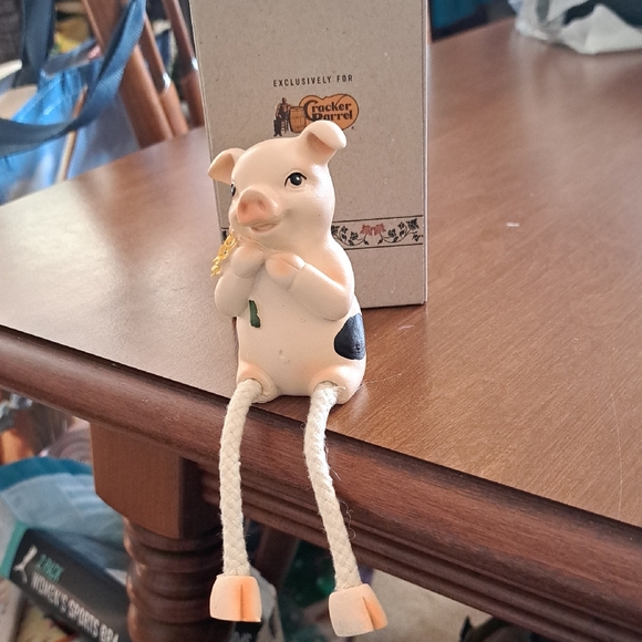 Cracker Barrel Other - Cracker Barrel Pig Figurine with Dangling Legs - Cream and Black